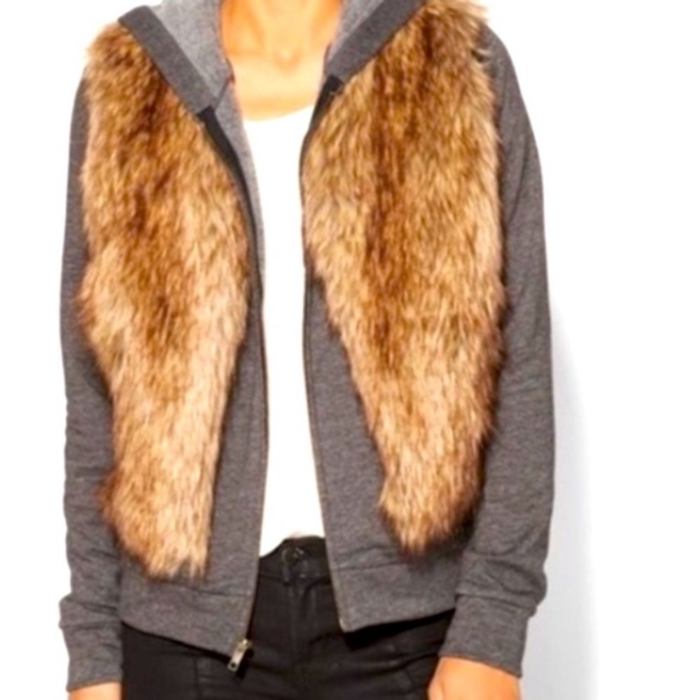JET John Eshaya Faux Fur Vest Full Zip Hoodie Combo Size S
